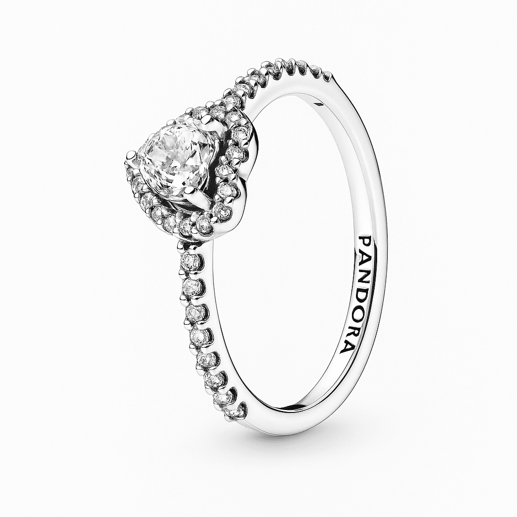 Anel Cravejado Heart Pandora Banhado em Prata