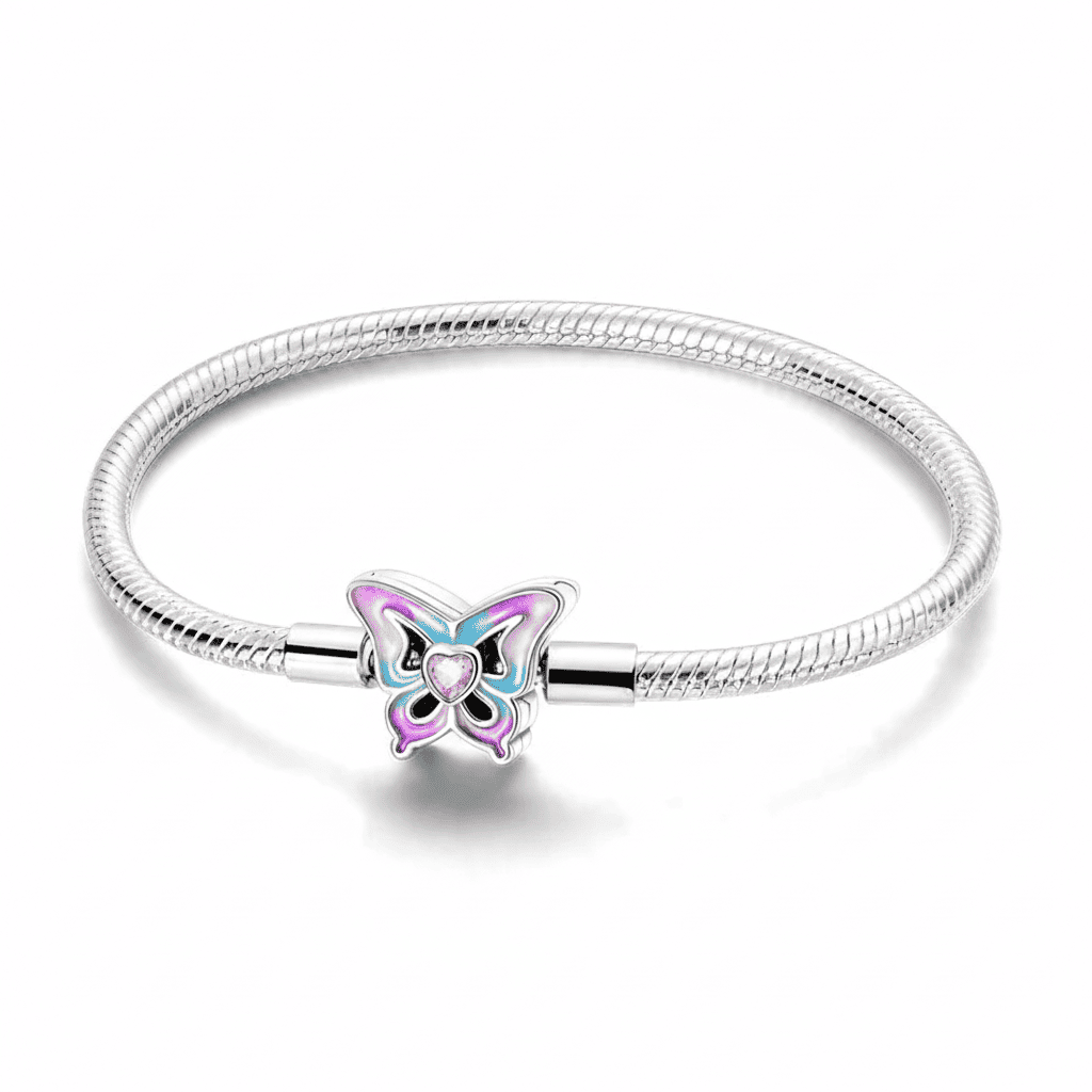 Pulseira Pandora Borboleta Colorida Banhada em Prata 925