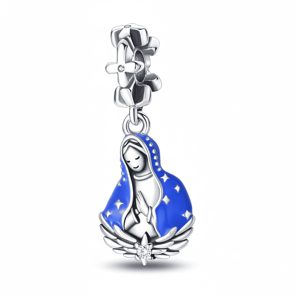 Berloque Espiritual Azul Nossa Senhora Aparecida Feita Prata 925