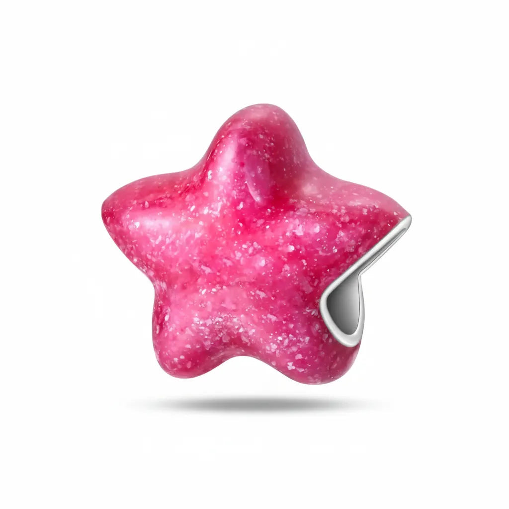 Berloque Estrela Rosa Banhado em Prata