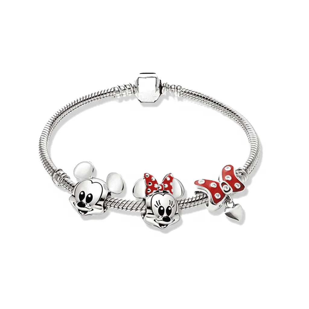 Kit Pulseira Pandora em Coração+3 Berloques Banhado em Prata