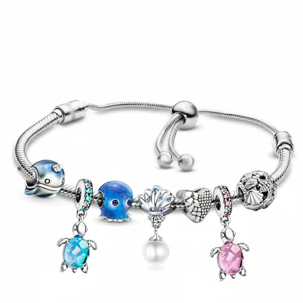 Kit Pulseira Sea + 7 Berloques Banhados em Prata