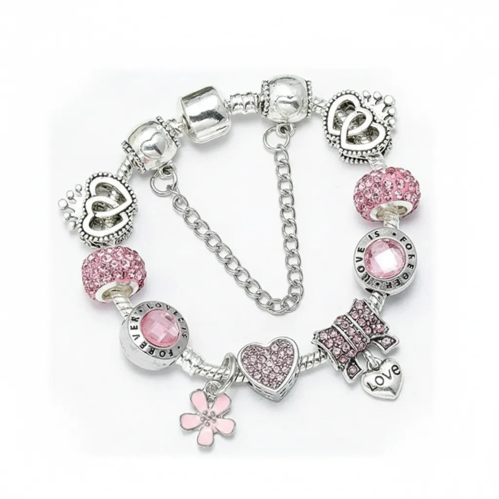 Kit Pulseira Pandora + 10 Berloques Banhado em Prata