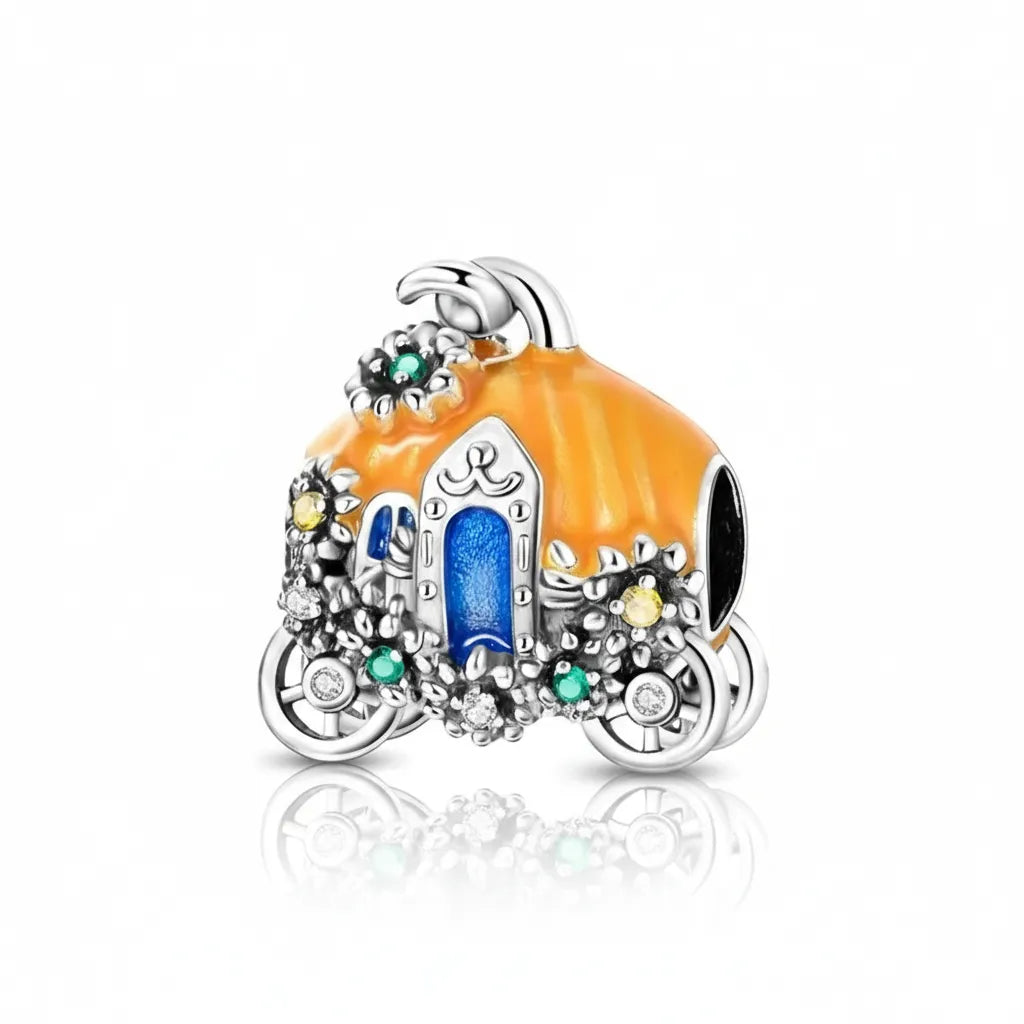 Berloque Carroagem Colorida Banhado em Prata