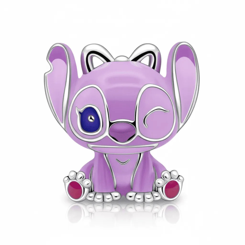 Berloque Stitch Roxo Feita Prata 925