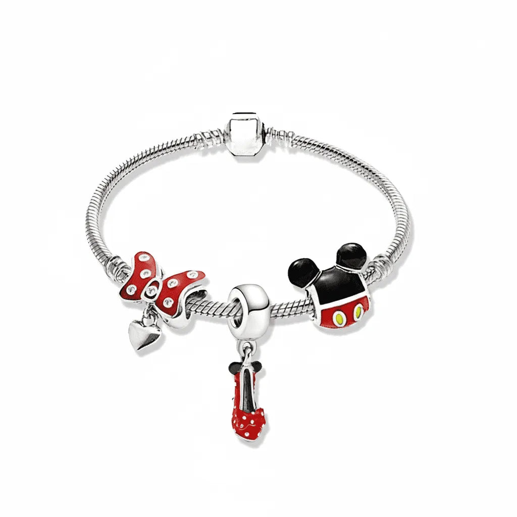 Kit Pulseira Pandora Coração e 3 Berloques Banhado em Prata