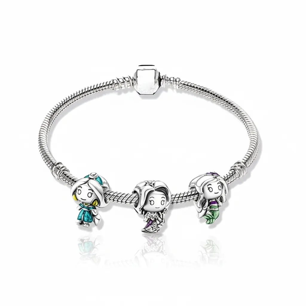 Kit Pulseira Pandora + 3 Berloques Banhados em Prata