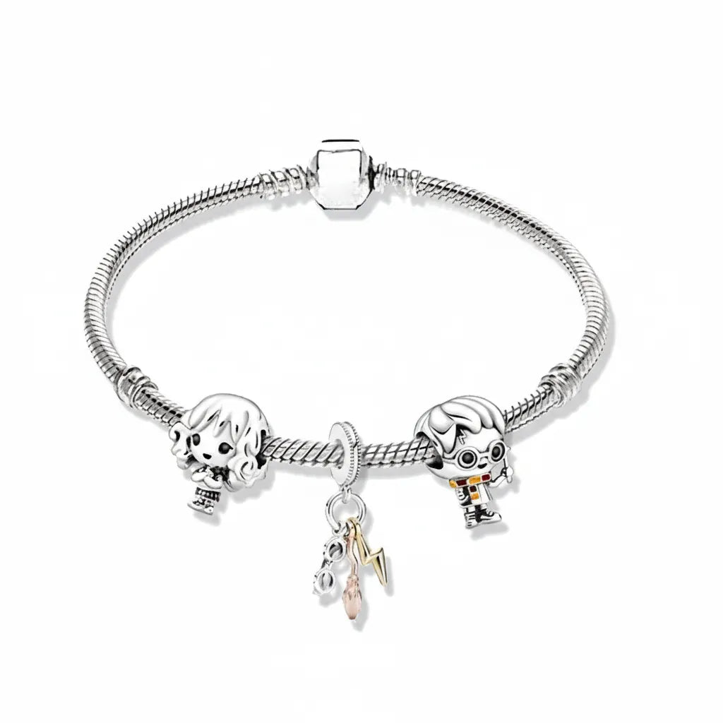 Kit Pulseira Pandora + 3 Berloques Banhados em Prata