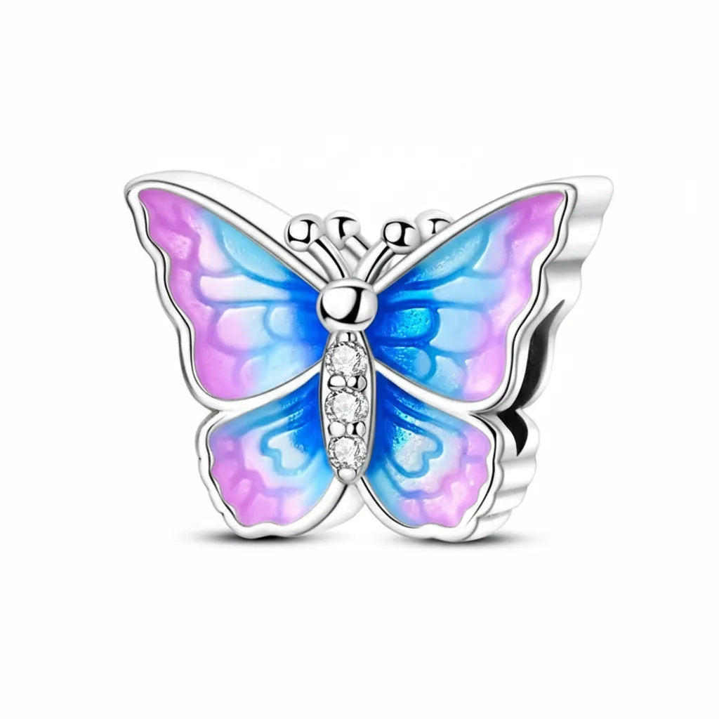 Berloque Borboleta Cravejada Banhado em Prata