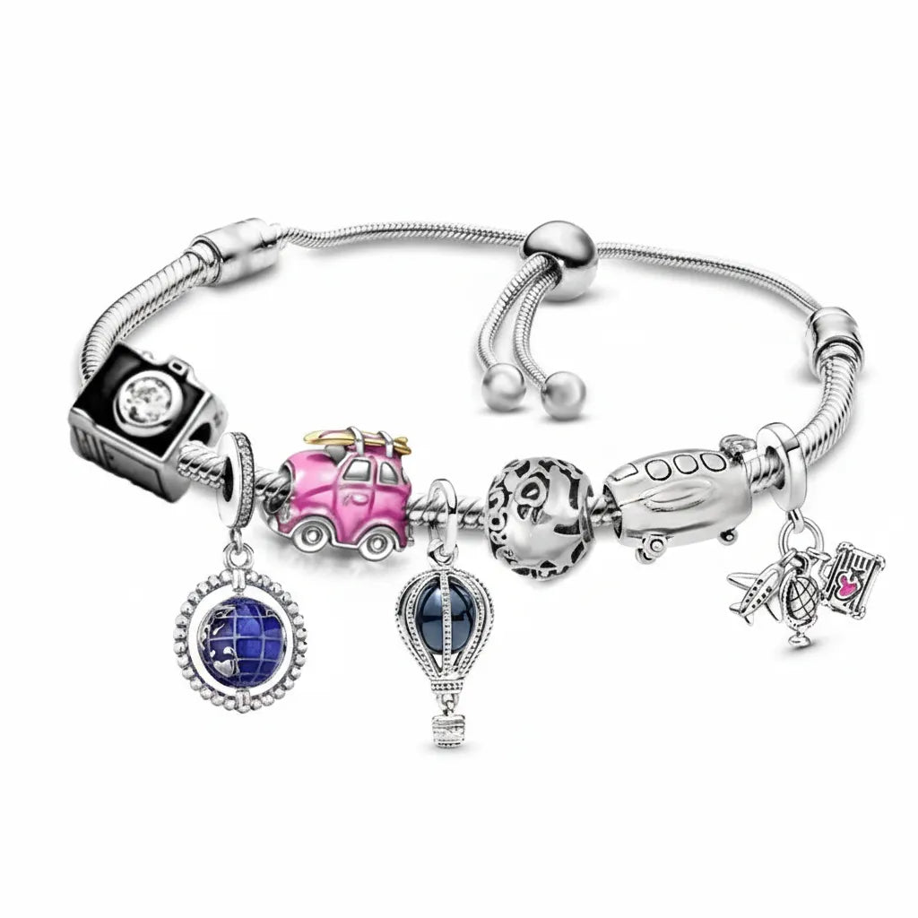 Kit Pulseira + 7 Berloques Banhados em Prata