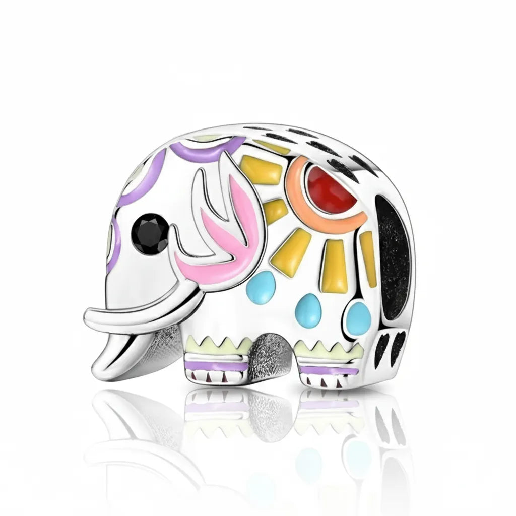 Berloque Elefante Colorido Banhado em Prata
