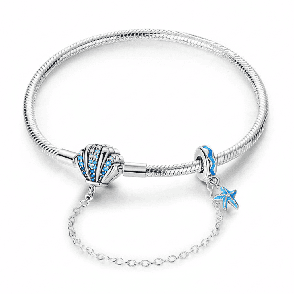 Pulseira Pandora Concha Azul Banhada em Prata