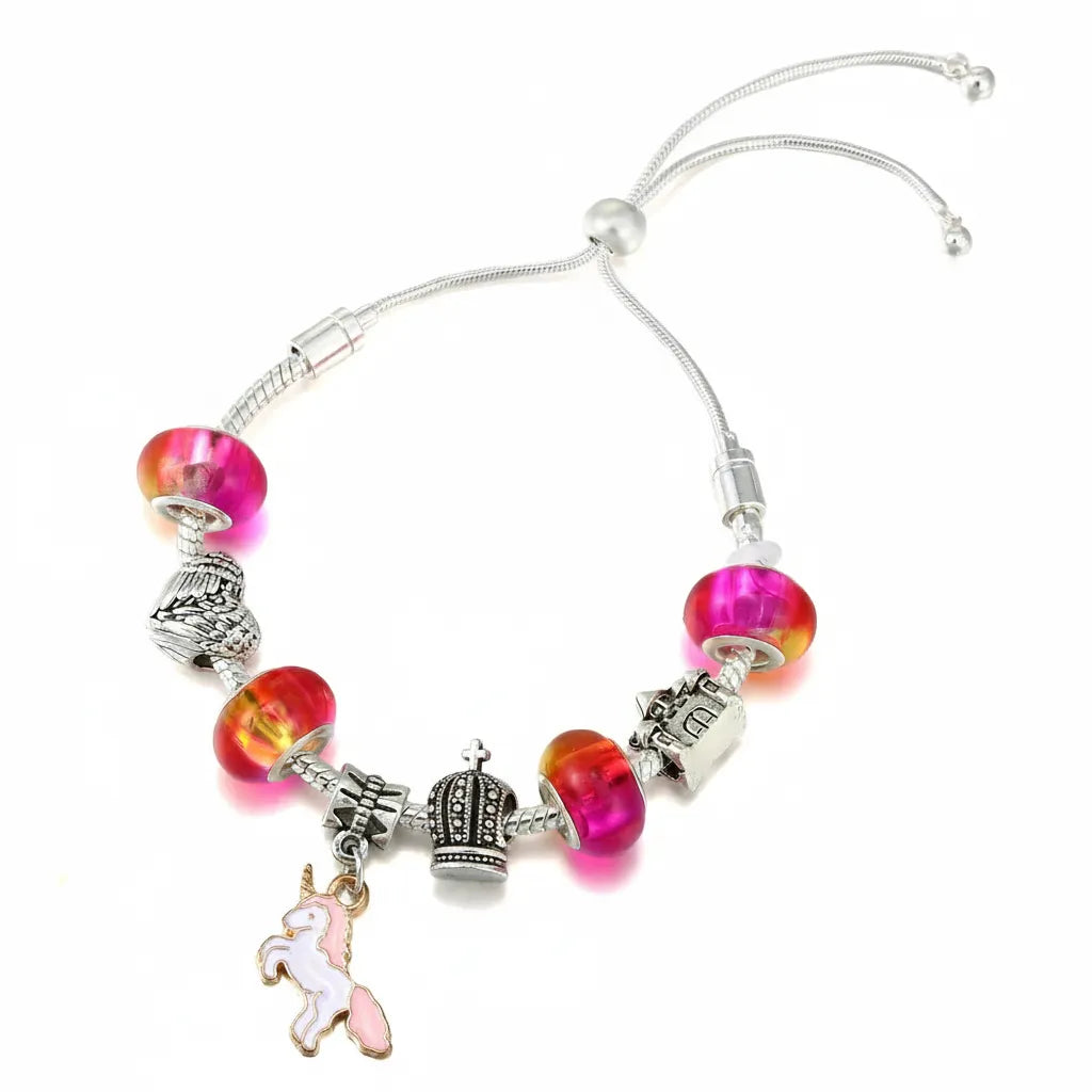 Kit Pulseira Unicórnio + 8 Berloques Banhado em Prata