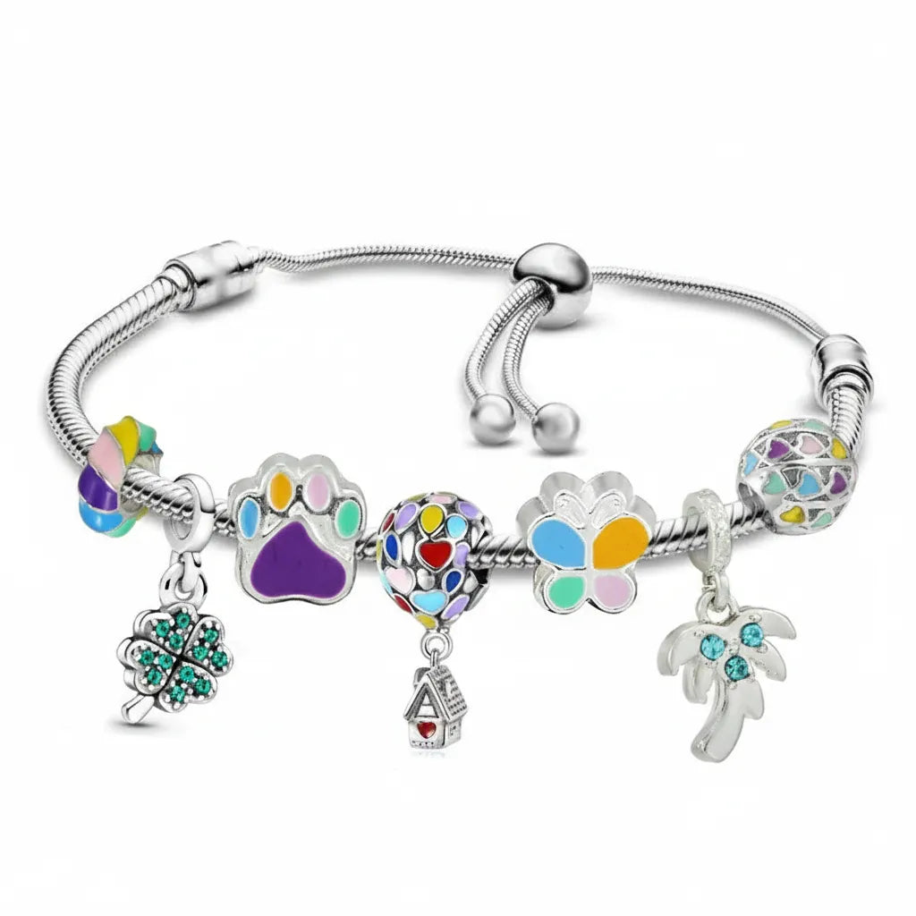 Kit Pulseira + 7 Berloques Banhado em Prata