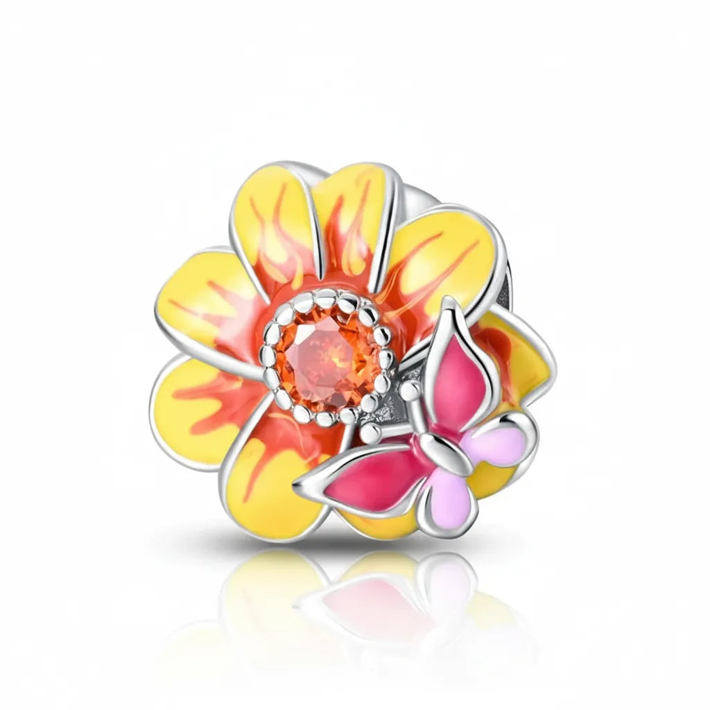 Berloque Girassol Banhado em Prata