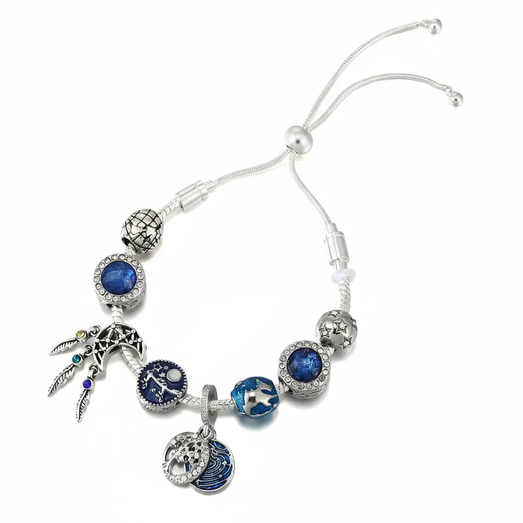 Kit Pulseira Moon + 8 Berloques Banhado em Prata
