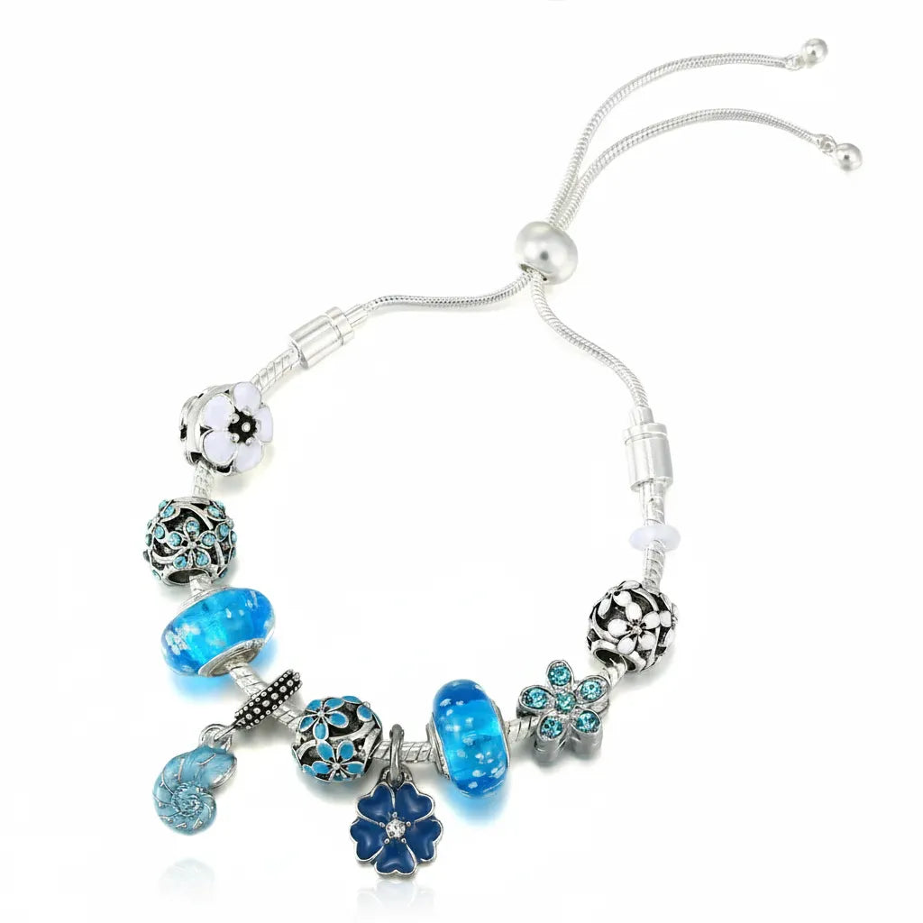 Kit Pulseira Blue + 9 Berloques Banhado em Prata