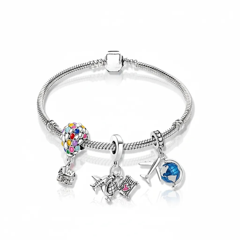 Kit Pulseira Pandora  + 3 Berloques Banhados em Prata