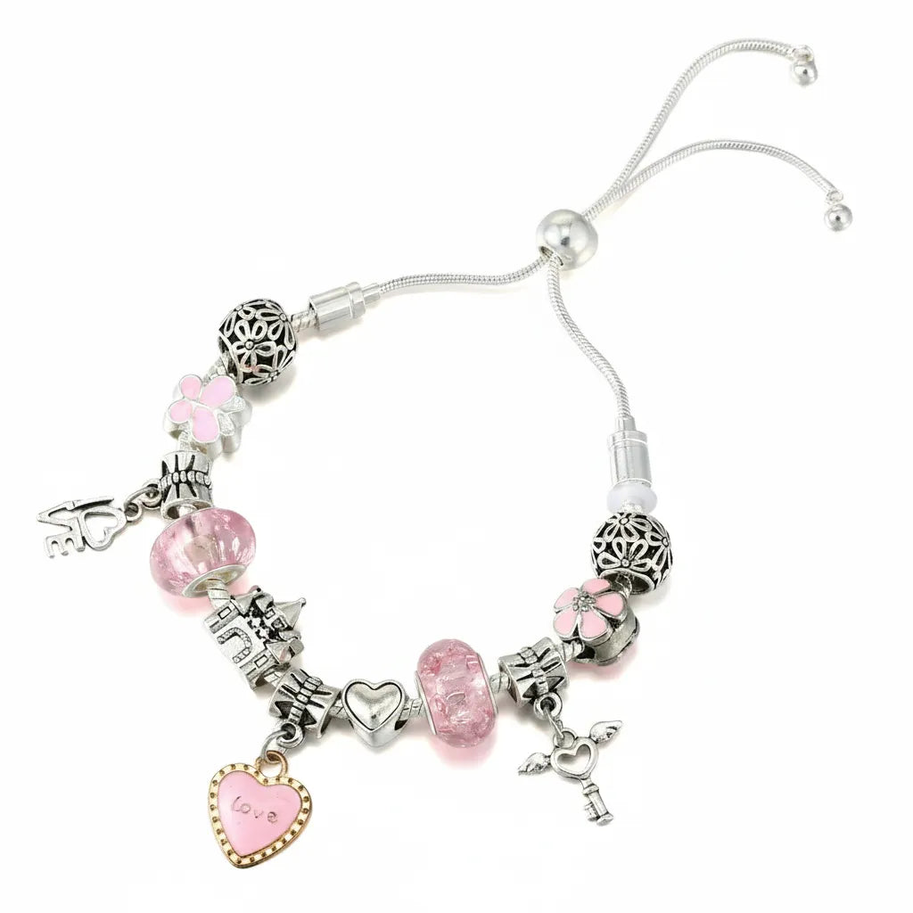 Kit Pulseira Love + 9 Berloques Banhado em Prata