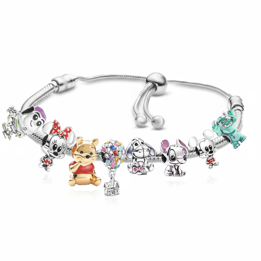 Kit Pulseira + 8 Berloques Banhados em Prata