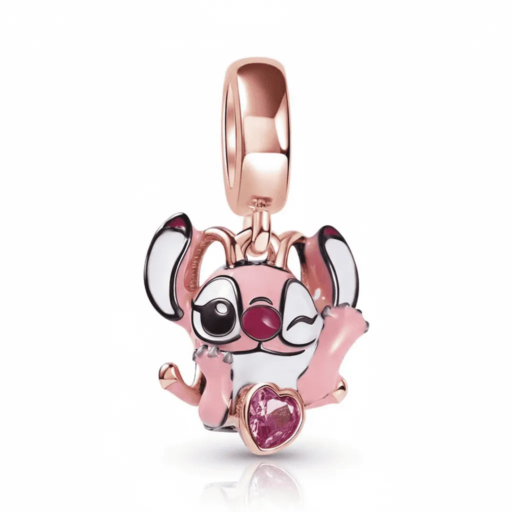 Berloque Angel Rosa Coração em Prata 925