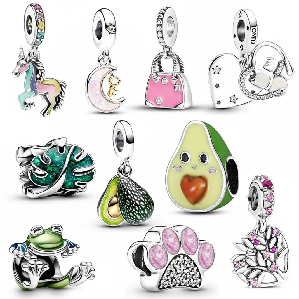 Kit 10 Berloques Coloridos Banhados em Prata