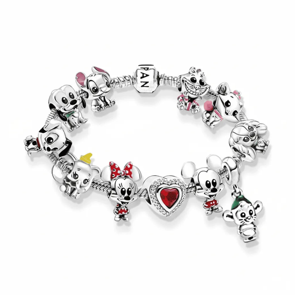 Kit Pulseira Pandora + 11 Berloques Banhados em Prata