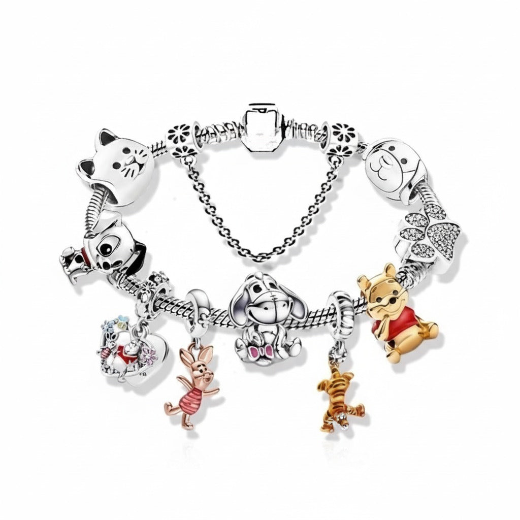 Kit Pulseira Pandora  + 10 Berloques Disney Banhados em Prata