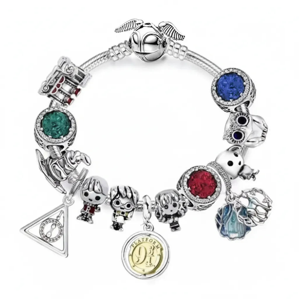 Kit Pulseira Harry Potter + 13 Berloques Banhado em Prata