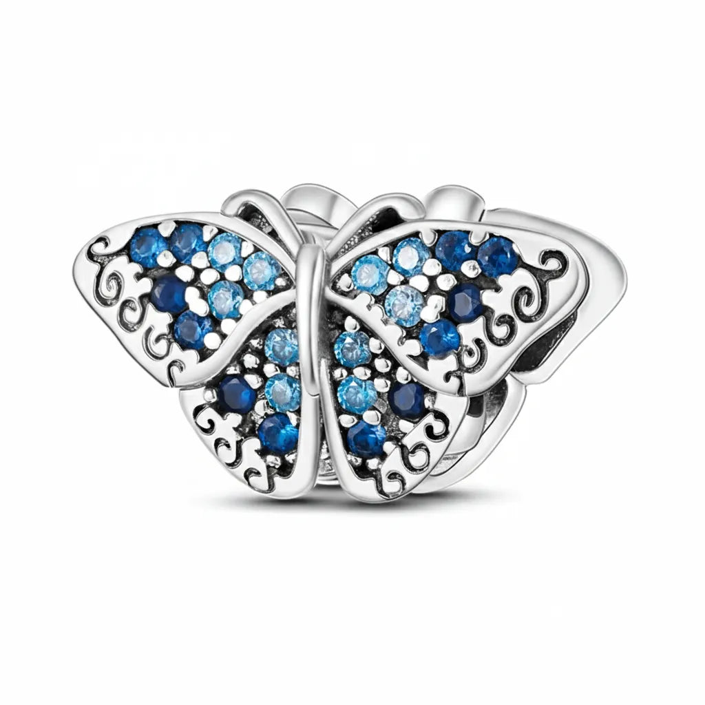 Berloque Borboleta Azul Banhado em Prata