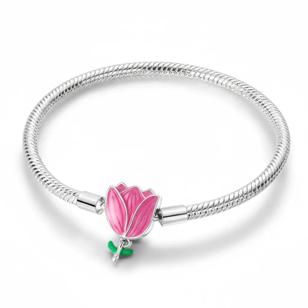 Pulseira Pandora Tulipa Rosa Banhado em Prata