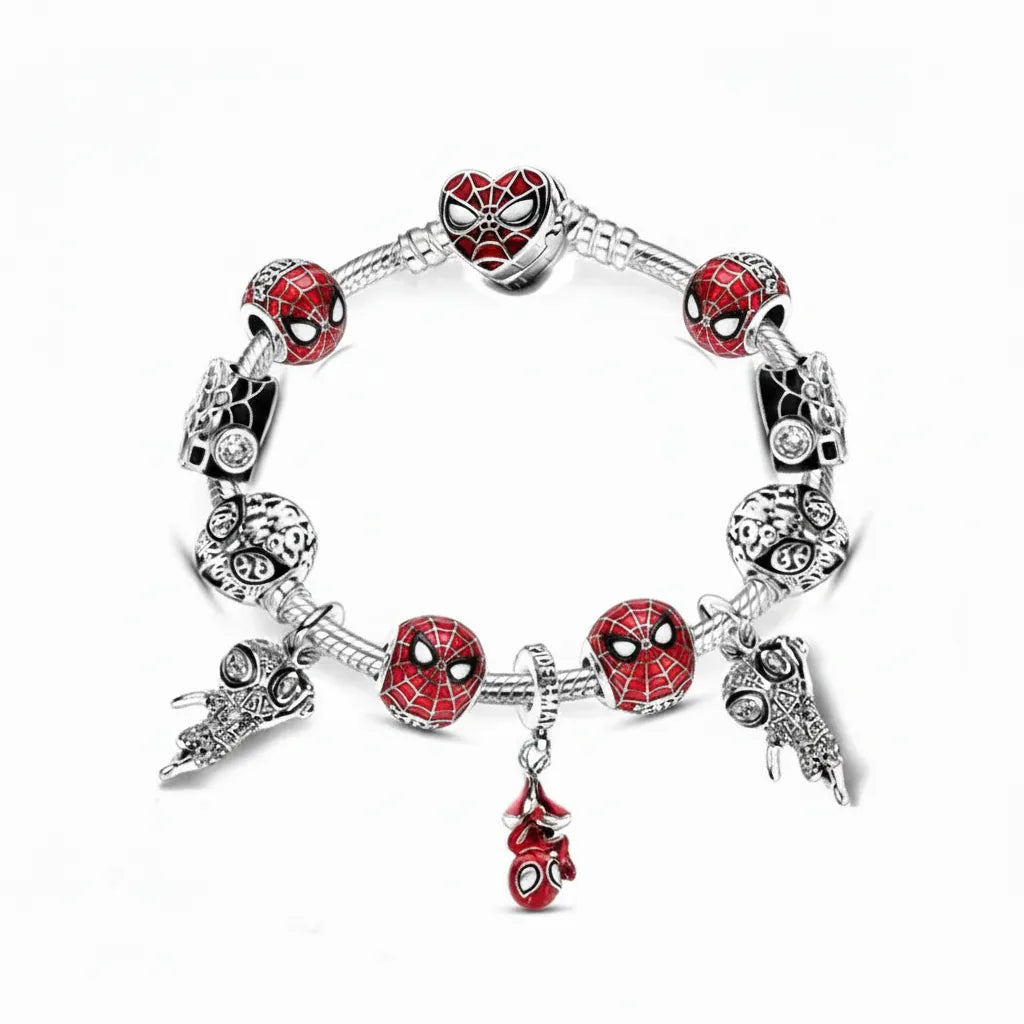 Kit Pulseira Homem Aranha + 11 Berloques Banhado em Prata