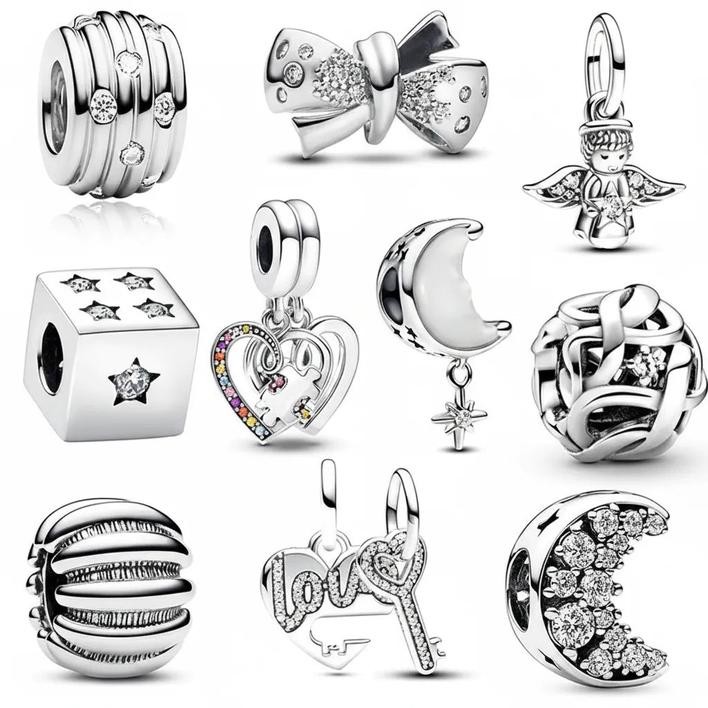 Kit 10 Berloques Lua Banhados em Prata