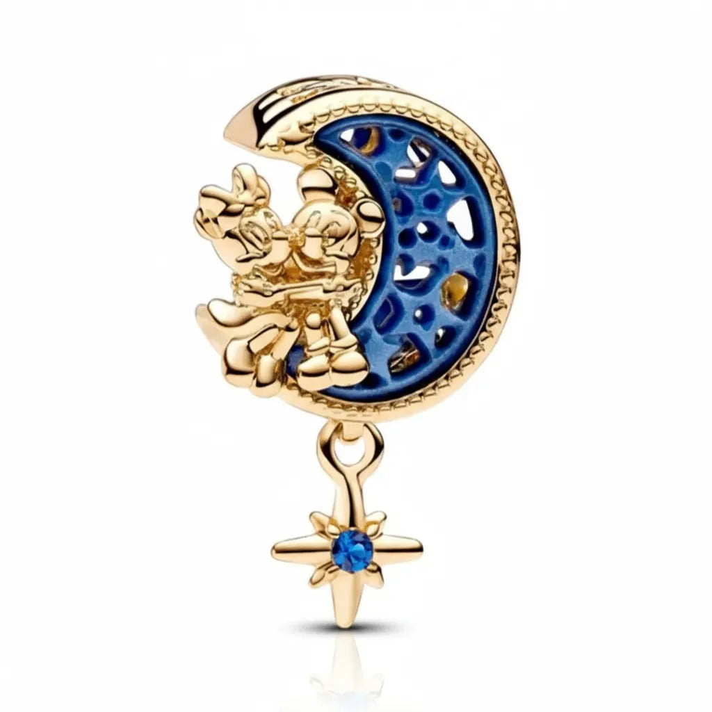 Berloque Mickey e Minnie na Lua Banhado em Prata