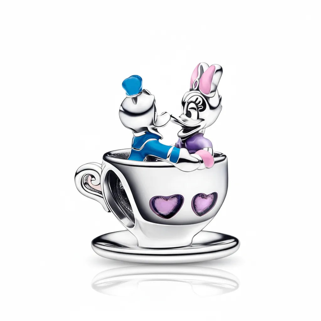 Berloque Pato Donalds e Margatida Banhado em Prata 925