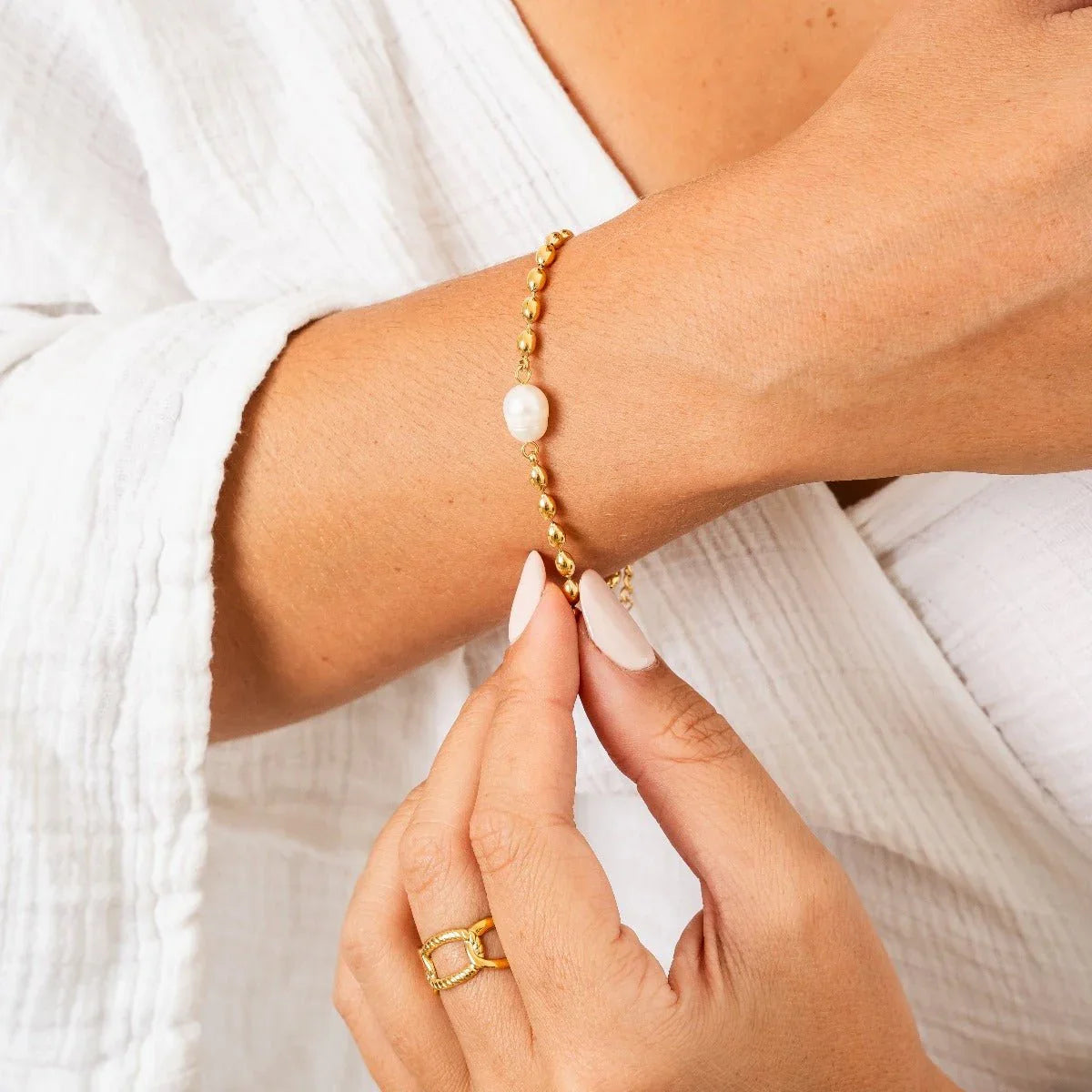 Pulseira Persia Pérola Banhado em Ouro 18k